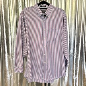 Kirkland Signature Blue & Cherry Red Striped Dress Shirt
